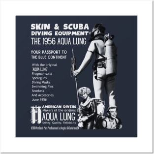 Vintage Aqua Lung scuba diving frogman Posters and Art